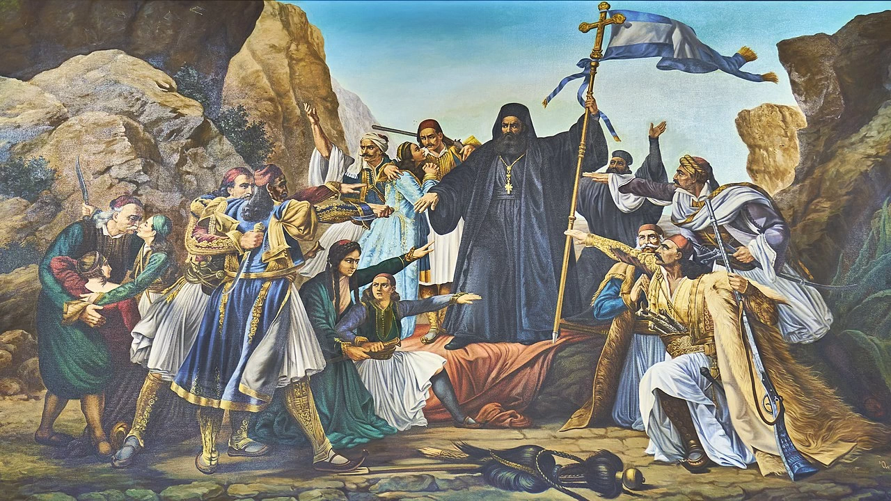 L'Arcivescovo Palaion Patrono Germanos che alza la bandiera della Rivoluzione a Kalavryta - copia